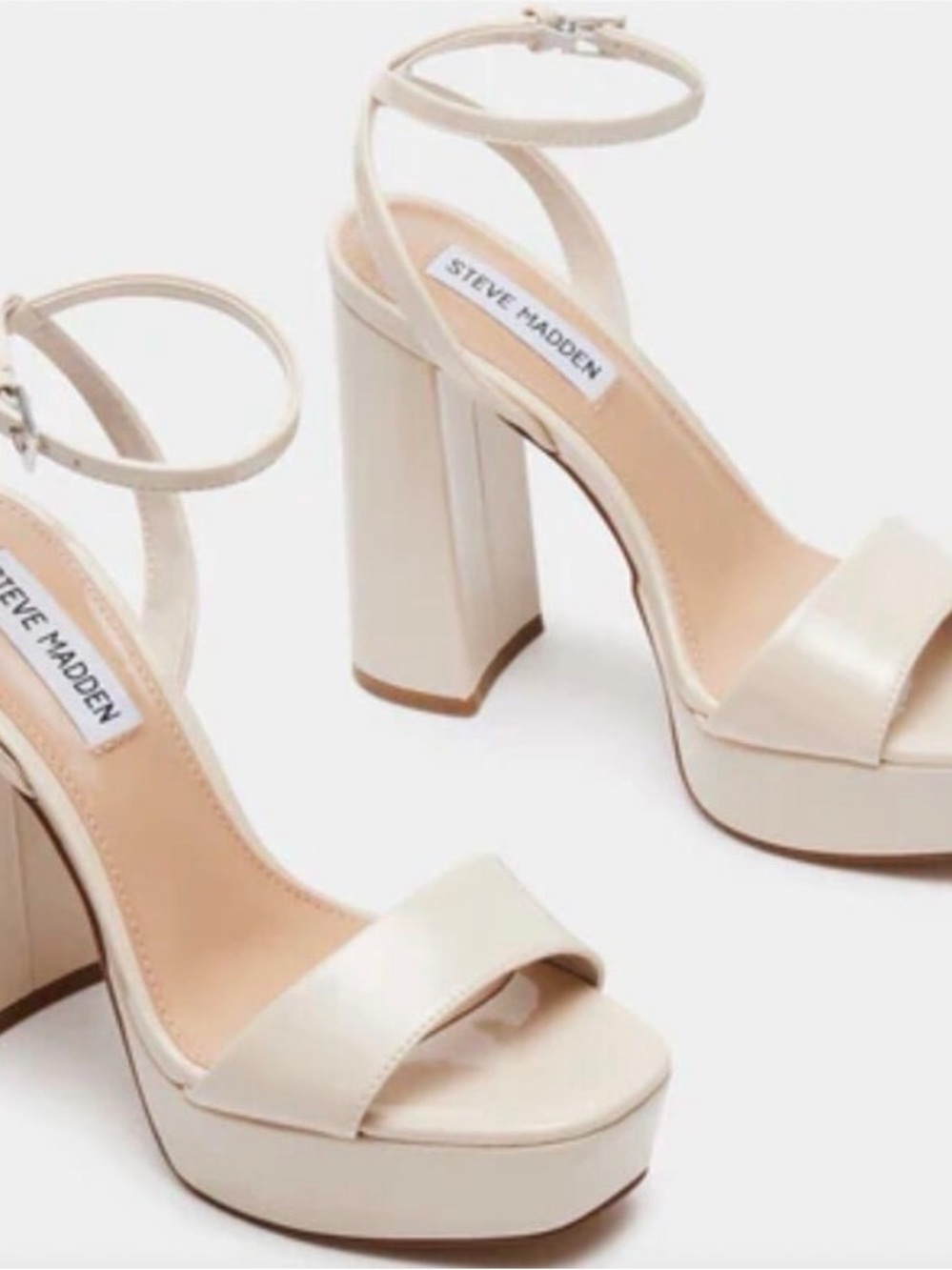 Steve Madden Cream Platform Ankle-Strap Heels